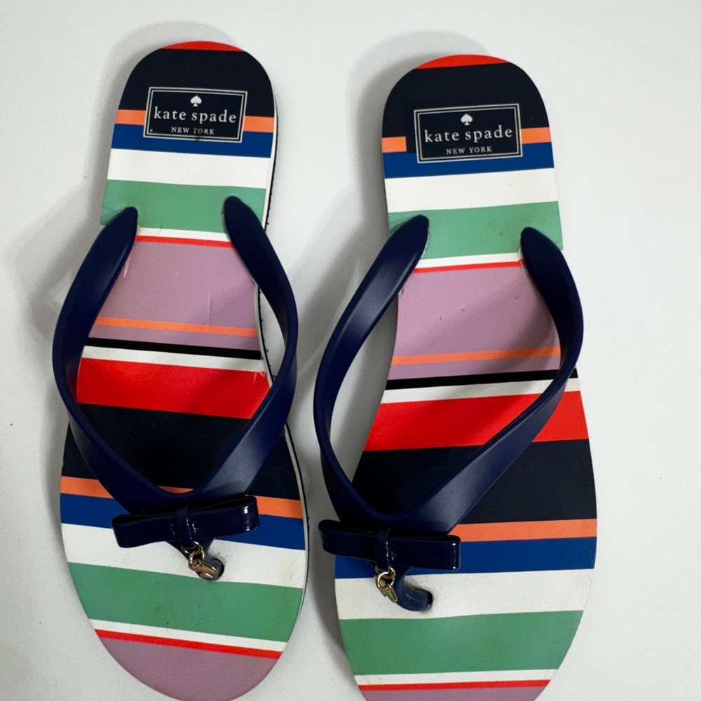 Kate Spade Multicolor Striped Sandals with Navy Straps sz 9